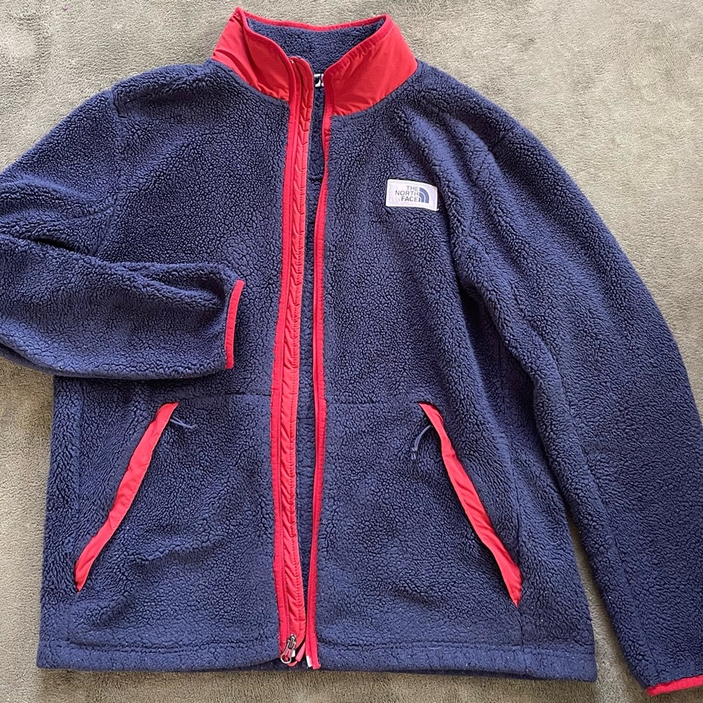The North Face Blue and Red Full-Zip Fleece